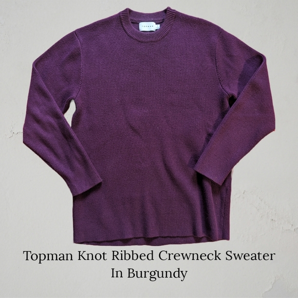 Topman Knit Ribbed Crewneck Sweater in Burgundy Mens - Picture 2 of 7
